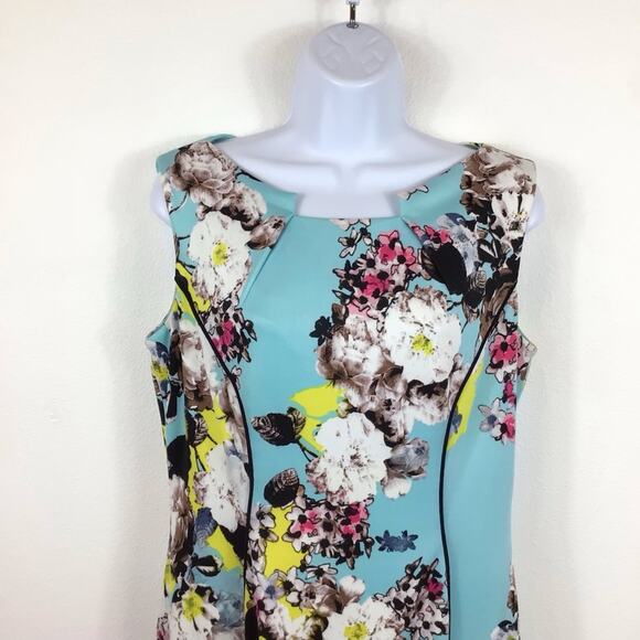 TARAHI ASL Sleeveless Aqua Floral Sheath Dress size 10P - Picture 2 of 6